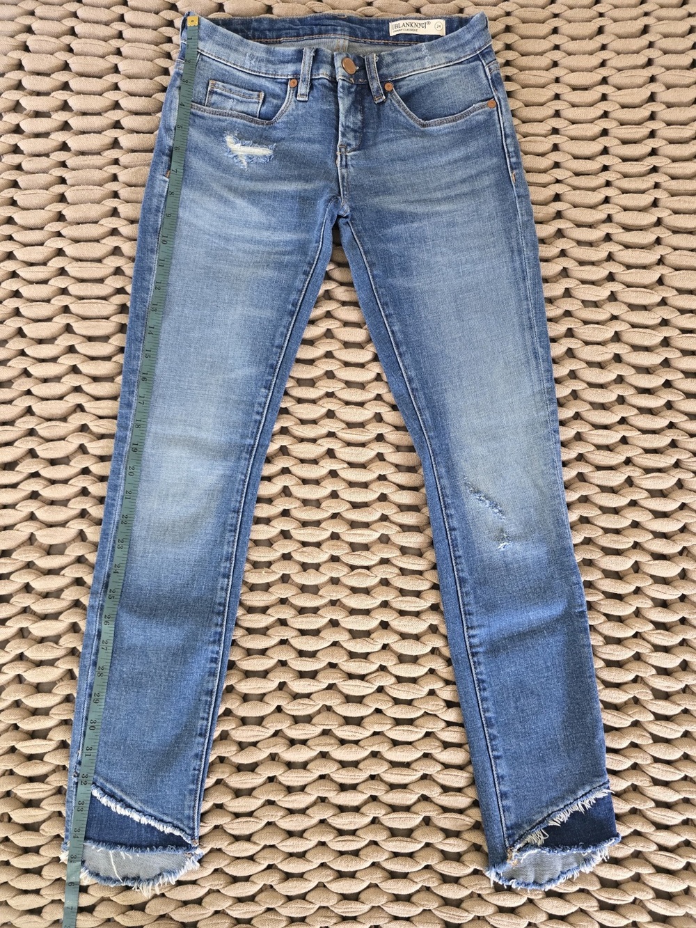 Blank NYC Distressed Light Blue Skinny Classique Jeans with Frayed Hem
